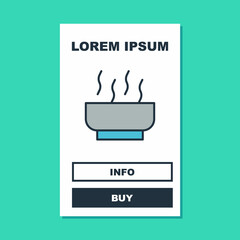 Filled outline Ramen soup bowl with noodles icon isolated on turquoise background. Bowl of traditional asian noodle soup. Vector
