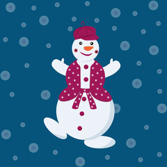 Snowman in a vest and a cap