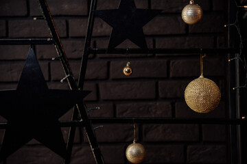 Christmas decorations in gold and black colors