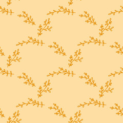 Seamless pattern with orange branches on light yellow background. Vector image.