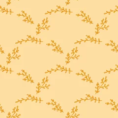 Papier peint Orange Modèle sans couture avec des branches orange sur fond jaune clair. Image vectorielle.