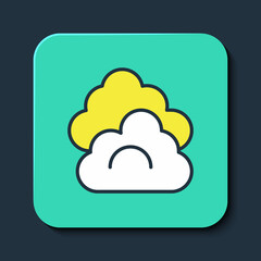Filled outline Cloud icon isolated on blue background. Turquoise square button. Vector