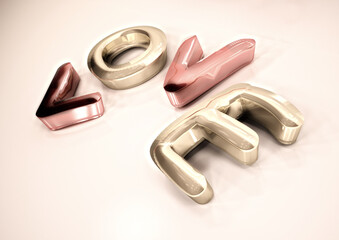 Dimensional inscription of LOVE. 3D illustration.