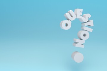 3d text question mark on blue background