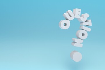 3d text question mark on blue background