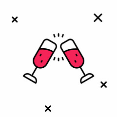 Filled outline Glass of champagne icon isolated on white background. Merry Christmas and Happy New Year. Vector