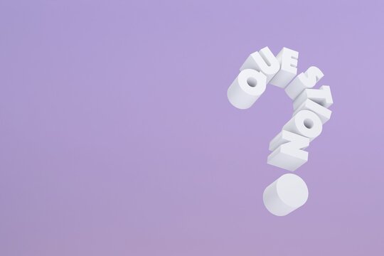 3d text question mark on purple background