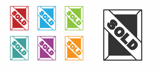 Black Auction painting sold icon isolated on white background. Auction bidding. Sale and buyers. Set icons colorful. Vector