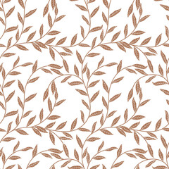 Leaves and branches seamless pattern in one color. Stock vector illustration