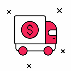 Filled outline Armored truck icon isolated on white background. Vector