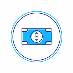 Filled outline Stacks paper money cash icon isolated on white background. Money banknotes stacks. Bill currency. Vector