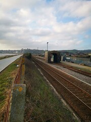 Fototapeta premium train washing facility on the train tracks 
