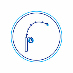 Filled outline Fishing rod icon isolated on white background. Catch a big fish. Fishing equipment and fish farming topics. Vector
