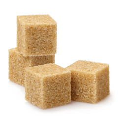 Brown cane sugar cubes, isolated on white background
