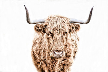 Highland cattle isolated on the white background - obrazy, fototapety, plakaty