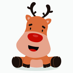 Christmas Deer Cartoon Character with Cute Smile. 