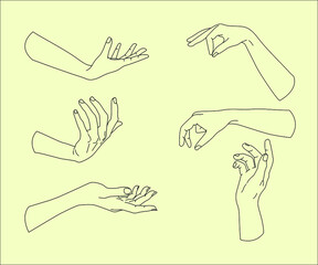 Set of Hand Gestures, Line drawing Gesturing Hand Collection