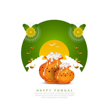 vector illustration of Happy Pongal Holiday of Tamil Nadu South India.