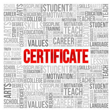 CERTIFICATE word cloud collage, education concept background