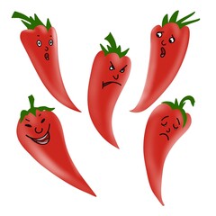 cartoon character pepper with different emotions - joy, sadness, fear, surprise, anger