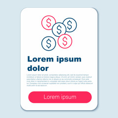 Line Dollar symbol icon isolated on grey background. Cash and money, wealth, payment symbol. Casino gambling. Colorful outline concept. Vector