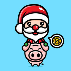 cute santa claus cartoon character design sharing money