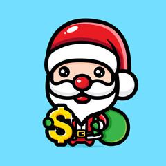 cute santa claus cartoon character design sharing money