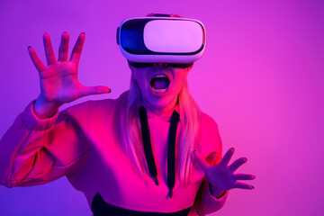 Beautiful girl in virtual reality glasses.
