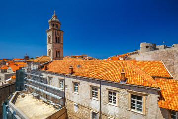 Fototapeta na wymiar View of Dominican monastery and church from the walls of the city of Dubrovnik in Croatia, Europe.