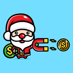 cute santa claus cartoon character design sharing money