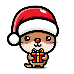 cute otter character cartoon design celebrating christmas