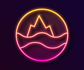 Glowing neon line Sea and waves icon isolated on black background. Vector