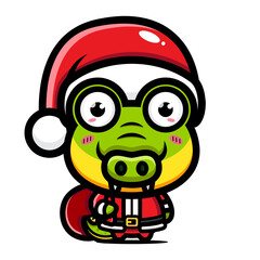 cartoon design cute crocodile character celebrating christmas