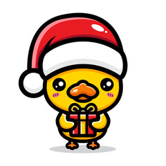 cute duck character cartoon design celebrating christmas