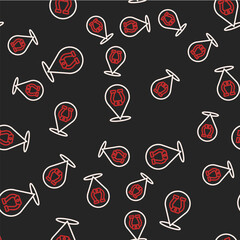 Line Horseshoe icon isolated seamless pattern on black background. Vector