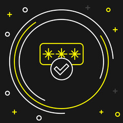 Line Password protection and safety access icon isolated on black background. Security, safety, protection, privacy concept. Colorful outline concept. Vector