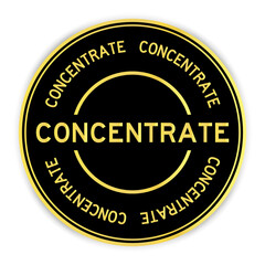 Black and gold color round label sticker with word concentrate on white background