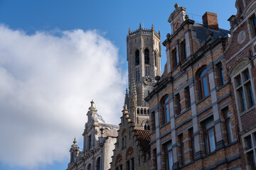 Fototapeta na wymiar Palace of Bruges, market place and sky