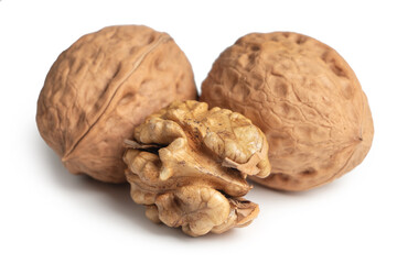 Walnuts isolated on white background.