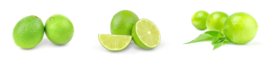 Collage of limes on a white background