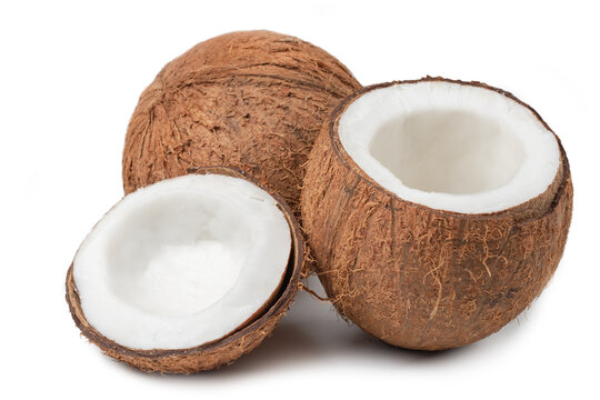 Coconuts on a white background. half coconut.