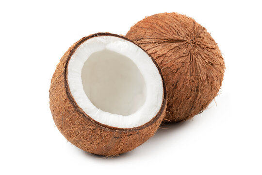 Coconuts on a white background. half coconut.