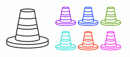 Black line Traffic cone icon isolated on white background. Set icons colorful. Vector