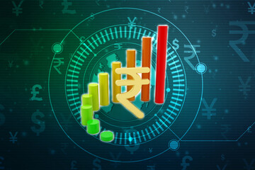 Indian rupee background, Stock market background with Indian rupee symbol, India Finance, Economic Background. 3d render