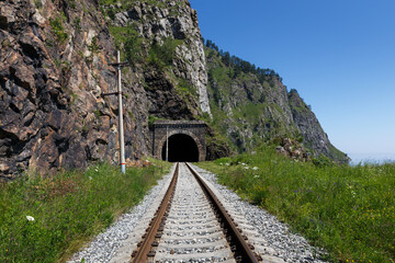 Circum-Baikal Railway. Old railroad tunnel number 36 on the railway. tunnel Khabartuy 3
