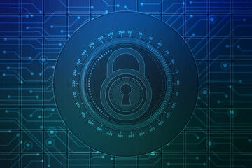 Digital Padlock on abstract technology background, Technology security concept. Modern safety digital background. Protection system, Cyber Security and safety information, personal data concept.