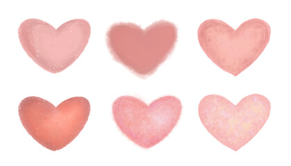 Hand drawn stylized hearts. Pink hearts with different textures