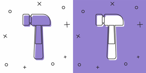 Set Hammer icon isolated on white and purple background. Tool for repair. Vector
