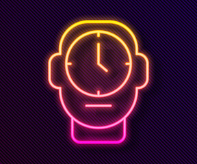Glowing neon line Clock icon isolated on black background. Time symbol. Vector