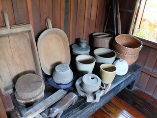 Thai ancient cooking utensil in Nan Noble House, Nan province, Thailand